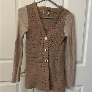 Free People Tan Button-Up Cardigan